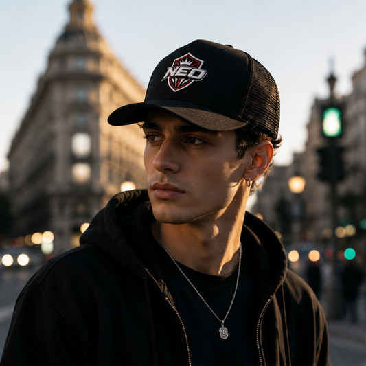 Gorra Trucker "NEO Shield" Premium – Black Edition