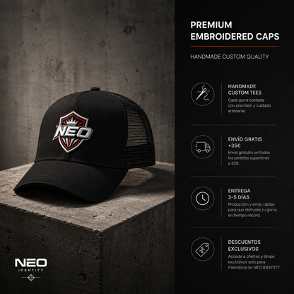 Gorra Trucker "NEO Shield" Premium – Black Edition