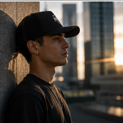 Gorra Trucker "NEO Shield" Premium – Black Edition